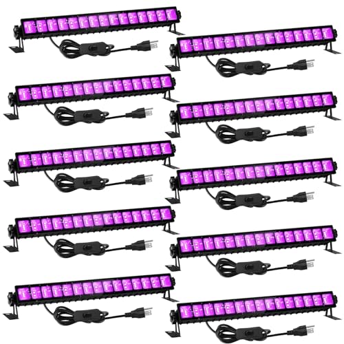 10 Pack IP66 Waterproof 36W LED Black Light Bar, Blacklight Flood Light with Plug & Switch & 5ft Power Cord, Each Light Up 21x21ft Area, for Glow Fluorescent Party Bedroom Game Room Body Paint Stage