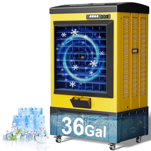 MEPTY 58IN Portable Swamp Cooler, 8979CFM Evaporative Air Cooler, 36Gal Tank with Continuous Auto Fill, 120°Oscillation, 3 Speed Evaporative Cooler for Outdoor Patio, Garage, Factory Use