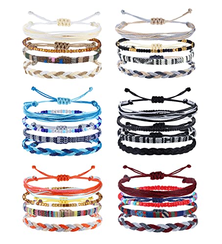 Florideco 24 Pcs Boho Surfer Bracelet Ankle Adjustable Beaded Anklets Unisex Handmade Braided Bracelet Waterproof Surfer Beach Bracelets Colorful Anklet Bracelets String Rope Jewelry for Women Men Classic