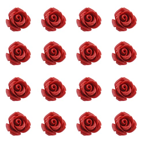 SING F LTD 50PCS Red Rose Cinnabar Beads Detail Carved Flower Spacer Beads Rose Petals Link Charms Beading for Making Earrings Bracelet Necklace 8mm 10mm 12mm 14mm