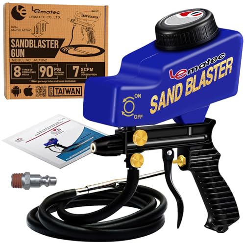 LE LEMATEC Light-Duty Sandblaster Gun Kit, Requires Air Compressor (Not Included), Hobby Sand Blaster for Small Projects, Metal & Wood Surface Prep, AS118-2C