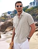 COOFANDY Linen Shirts for Men Collared Shirt Men Summer Shirt Stone