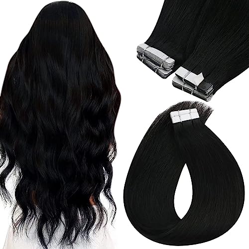 Sunny Hair Tape in Hair Extensions Real Human Hair Invisible Remy Hair Extensions Tape ins for Women Jet Black 16 inch 20Pcs 50G