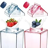 yarlung Set of 4 Milk Carton Water Bottle, 34 Oz Colorful Clear Plastic Milk Bottles Leakproof Square Milk Box Portable for Outdoor Sports Travel Camping, 4 Colors