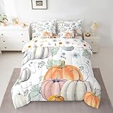 Erosebridal Pumpkin Comforter Set 7 Piece,Farmhouse Harvest Thanksgiving Bedding Set,Rustic Fall Pumpkin Bed in a Bag,Botanical Leaf Sheet Set,Autumnal Crop Pastoral Theme Flat Fitted Sheet,King