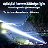 Rechargeable Spotlight, 3,000,000 Lumens Led Spot Lights Outdoor Handheld Super Bright Powerful Long Range Flashlight with 4 Modes, Tripod, USB C, IPX5 Waterproof for Fishing Boating Camping