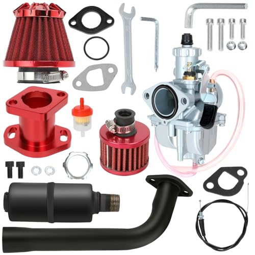 YOXUFA VM22 Carburetor Exhaust Header Muffler Stage 2 Kit Replacement for Predator 212cc 224cc 196cc 200cc 6.5HP Coleman CT200U BT200X Baja MB200 GX160 GX200 Axis M200 KT196 Mini Bike Go Kart Parts