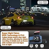 Dash Cam Front 4K&Rear 1080P with Night Vision,Wireless WiFi 3″IPS Screen DVR,Mounted Cars Small Dashboard,Hidden Mini Video Tachograph, 2160P HD Security Monitor Camera Recorder for Car,Free 64GB