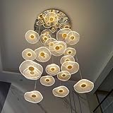 ziidoo High Ceiling Chandelier - 24-Light Dimmable Modern Gold Long Spiral Luxury Linear Lotus Leaf Led Lamp Hanging Pendant Lights for Foyer Enterway Staircase Villas