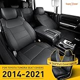 Super Cover for Toyota Tundra Seat Covers 2014-2021(CrewMax only), Full Covered Black Seat Protectors Pickup Truck Leather Seat Cover Set for Tundra 2021 2020 2019 2018 2017 2016 2015 2014 Accessories