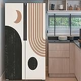 Self Adhesive Vinyl Refrigerator Wrap Set Sun Moon Print Boho Minimalist Printable Wall Art Geometric Rainbow Door Mural Sticker Removable Fridge Sticker Cover Peel and Stick Kitchen Decor