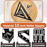 12" Advanced Rafter Square and Combination Square Set, 12 Inch Imperial Carpenter Square Woodworking Framing Square, Triangle Protractor Layout Ruler Tool