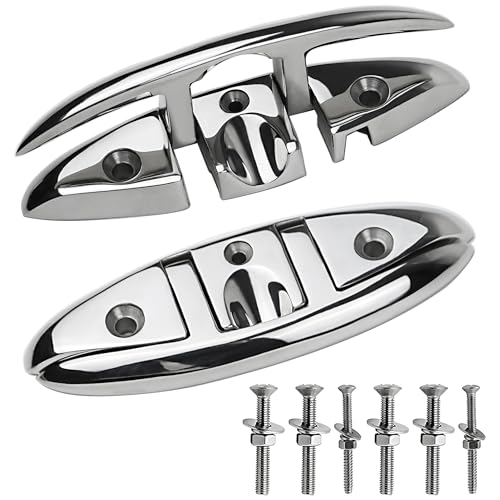 MEMUME Folding Boat Cleats 5 inch 6 inch 316 Stainless Steel Flip up Dock Cleats Marine Grade Rope Cleat for Deck with Fasteners (6 inch 2 Pack)