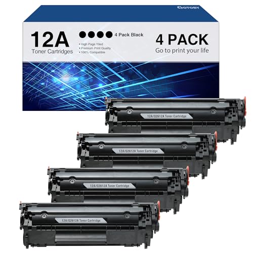 GOTOBY 12A Toner Cartridge Replacement for HP 12A Q2612A Compatible with Laserjet 1020 1022 1012 1018 1022N 3015 3030 3020 3050 3052 3055 M1005 M1319F Printer(Black,4-Pack)