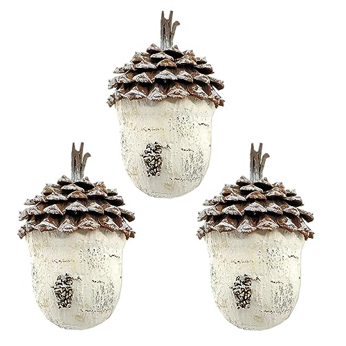 Nature Vibe 3 Pack 6.3 Inches Birch Acorn Christmas Table Decorations, Woodland Themed Holiday Decorations for Rustic Home Decor or Home Decor Accents