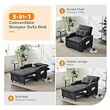 VINGLI Sofa Bed Chair Recliner, 3-in-1 Convertible Sleeper Sofa Chair Bed Black Daybed Pull Out Couch Bed with Adjustable Backrest, USB Ports, Cup Holders for Small Spaces Living Room