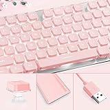 LANGTU Computer Keyboard, Backlit LED Pink Keyboard for Office, All-Metal Panel USB Wired Membrane Keyboard, 25 Keys Anti-ghosting Laptop Keyboard 104 Keys