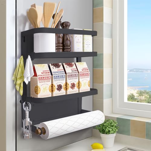 Dr.BeTree Magnetic Spice Rack for Refrigerator,Magnetic Paper Towel Holder for fridge Magnetic Shelf Magnetic Shelves Fridge Magnet Organizer Spice Rack Kitchen Organization Kitchen Storage