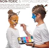 Face Paint Kit – Dermatologically Tested – Non-Toxic & Hypoallergenic – Professional Face Painting Kit for Kids & Adults – Cosplay Makeup Kit – Easy to Apply & Remove – Leakproof Dry Glitters