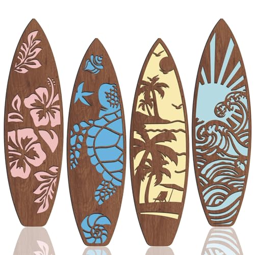 Lineshading 4 Pcs 23.6" x 6.7" Surfboard Wall Decor Large Surfboard Hanging Sign Summer Hawaiian Tropical Surf Boards Decor for Wall Room Bedroom Party Beach Art(Classic Style)