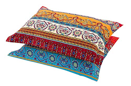HNNSI Exotic Striped Bohemia Pillow Shams Queen Size 2 Pieces,100% Brushed Cotton Thick Boho Pillow Cases Bohemian Pillow Covers,19" x 29"