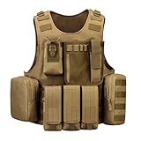 UNISTRENGH Tactical Vest Lightweight Adjustable Airsoft Paintball Vest for CS Filed Combat Military Swat Assault and Shooting Hunting Outdoor Activity (Coyote Brown)