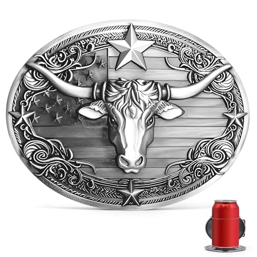 Beer Holder Belt Buckle: Large Longhorn Beer Belt Buckles Men Cowboy Beer Mens Belt Buckel | Rodeo Men's Novelty Texas Buckle for Belt Western Large Belts Buckles for Men Cowgirl Father Country Silver