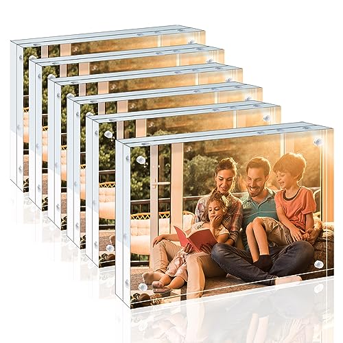 Egofine 4x6 Acrylic Frames 6 Pack, 20mm Thicker Frameless Clear Picture Frames, Double Sided Magnetic Picture Frames, Free Standing Desktop Display