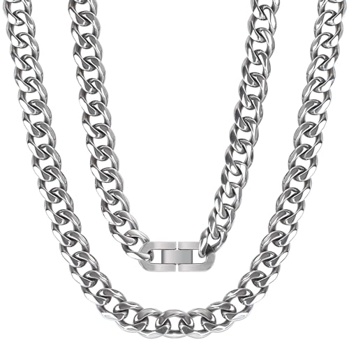 SanThree 10.5mm TA1 Pure Titanium Cuban Link Chain Necklace for Men, Ultra Light Hand Polished Diamond-Cut Solid Ti Chains for Anniversary Graduation Birthday, 23.62"