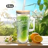 ANOTION Glass Cups with Lids and Straws - 24oz Tumbler with Handle Coffee Cups Glass Straws Glasses Mason Jar Cups Drinking Set Kitchen Essentials Coffee Bar Accessories House Warming Gifts New Home