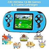 TaddToy 16 Bit Handheld Game for Kids Adults, 3.0'' Large Screen Preloaded 230 HD Classic Retro Video Games with USB Rechargeable Battery & 3 Game Cartridges for Birthday Gift for Kids 4-12 (Blue)