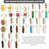 Messen 69 PCS Dreadlocks Jewelry Handemade Crystal Wire Wrapped Braids Hair Accessories Imitation Wood Beads Aluminum Hair Cuffs Coils Hair Rings Pearl Pendants for Hair Decoration (Gold)