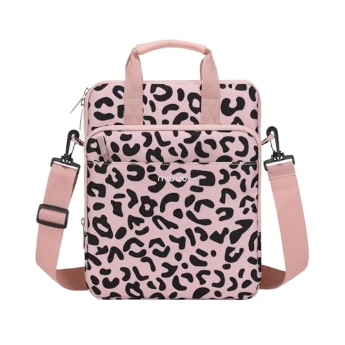 MOSISO 12.9 inch Tablet Sleeve Case for iPad Pro 13 M4 & iPad Air 13 M3 M2, iPad Pro 12.9 M2 M1 6/5th with Magic Keyboard&Smart Keyboard Folio, Leopard Grain Tablet Shoulder Bag with 3 Pockets, Pink