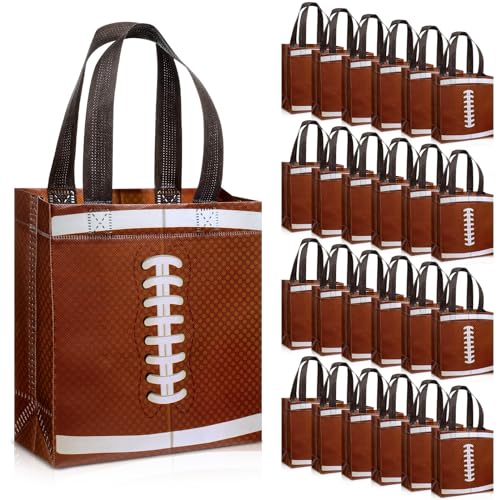 Huhumy 24 Pcs Sports Party Favor Bags Football Basketball Baseball Soccer Treat Goodie Gift Bag with Handles for Party Gift(Football)