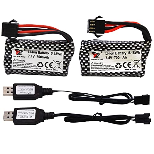 Blomiky 2 Pack 7.4V 700mAh Li-ion Rechargeable Battery and Charger Cable for HJ812 Remote Control Boat / HJ812 Battery 2