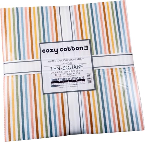 Cozy Cotton Flannel Muted Rainbow 42 10-inch Squares Layer Cake Robert Kaufman TEN-1365-42