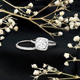 Certified Moissanite Diamond Bridal Halo Ring Set - D Color VS1 Clarity | Moissanite Engagement Ring Set - With Jewelry Box, 10K White Gold, Size:US 9.75