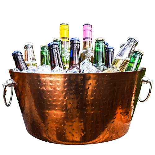 BREKX Insulated Rose Copper Double Walled Ice Bucket for Parties, Anchored Wine Bucket/Large Ice Bucket with Handles, Drink Cooler for Parties, 12 Quarts (3 Gallon)