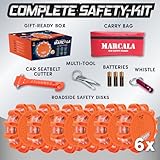 Marcala LED Road Flares 6-Pack | Roadside Emergency Kit with Flares | Roadside Safety Disc, DOT Compliant LED Safety Flares | Batteries, Case & Whistle Included | Feel Safe on The Road!