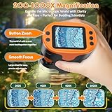 1000X Handheld Microscope for Kids 4K 2.0" Screen Rechargeable Mini Pocket Digital Microscopes w/Slides Kit Portable Edu Gift Age 4-6 8-12 Children Students