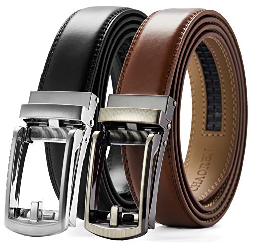 CHAOREN Men's 2 Pack Ratchet Dress Belt, 1 1/4" Adjustable, Black/Cognac Leather, 28" to 34" Waist