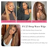 30 Inch P4/27 Highlight Ombre Deep Wave Lace Front Wigs Human Hair Pre Plucked 210% Glueless HD Transparent Lace Front Wigs with Baby Hair 13X4 Deep Wavy Lace Frontal Wigs Human Hair for Women