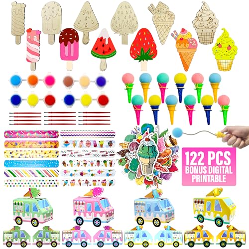 122 Ice Cream Party Favors Two Sweet Birthday Party Supplies Wooden Cutout Bracelet Box Paint-Color Sticker Toy Gift Goodie Bag Stuffer Kid Girl Candyland Decorations Donut Ice Cream Party Supplies
