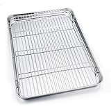 P&P CHEF Extra Large Baking Sheet and Cooking Rack Set, Stainless Steel Cookie Half Sheet Pan with Grill Rack, Rectangle 19.6''x13.5''x1.2'', Oven & Dishwasher Safe, 4 Piece (2 Pans+2 Racks)