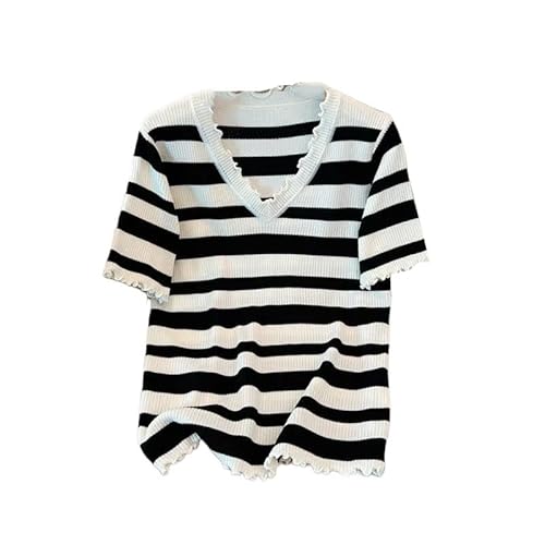 Summer Korean Oversized Knitted Sweater for Women Rainbow Striped Stylish Fashion Loose Tops Tees Short Sleeve Knitwear