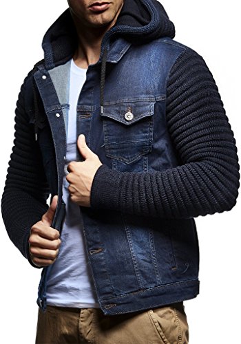 Leif Nelson LN5240 Men's Casual Denim Jacket with Knitted Sleeves; Size XL, Blue