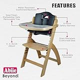 Abiie Beyond Junior Wooden High Chair with Tray. The Perfect Adjustable Baby Highchair Solution for Your Babies and Toddlers or as a Dining Chair. 6 Months up to 250 Lb. Natural Wood/Black Cushion