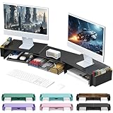 gianotter Dual Monitor Stand Riser, Desk Organizer With Drawer and 2 Pen Holders, Computer Monitor Stand, Desk Shelf for Top of Desk, Balck