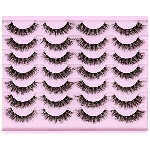 Newcally Lashes Mink False Eyelashes Natural Look Wispy Clear lash Band Fake Eyelashes Volume 3D Curly Strip Volume Cat Eye Lashes Pack 14 Pairs