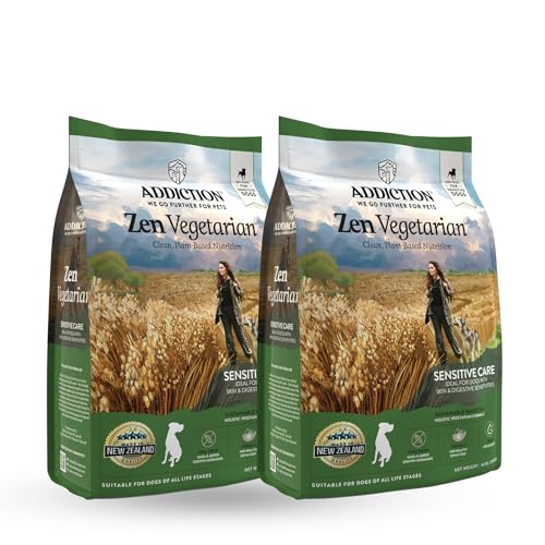 Addiction Zen Vegetarian Dry Dog Food - Plant-Based Protein for Dogs with Meat Allergies & Sensitive Skin - Vegetarian Dog Food for All Life Stages - Made in New Zealand 4lb (Pack of 2)